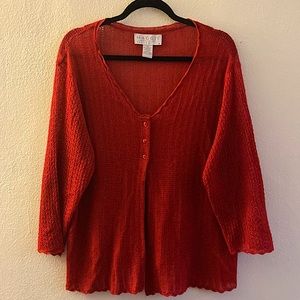 Maggie McNauchton Vintage Red knit sweater with 3-button and hem details